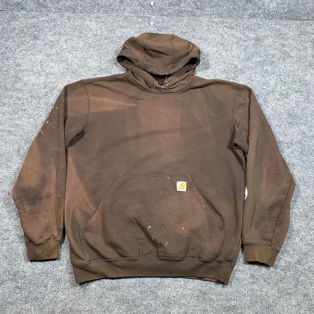 Carhartt Mens K288 DKB Original Fit‎ Sleeve Logo Hoodie Brown Distressed Medium